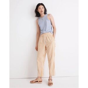 Madewell Tapered Huston Linen Pull-On Crop Pants in Yellow Stripe Size Small
